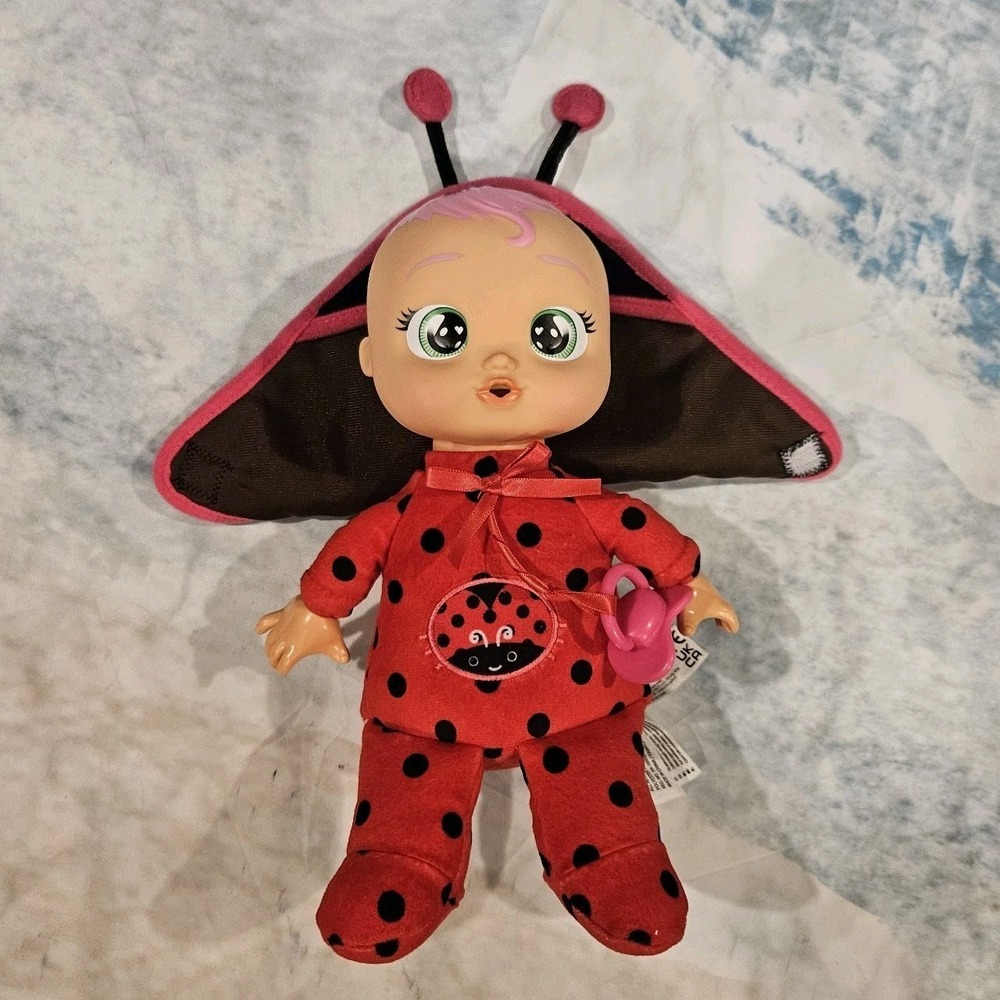 Cry Babies Tiny Cuddles Ladybug Doll Red Polka Dot Baby Doll Pacifier 10"